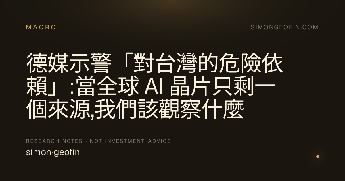 德媒示警「對台灣的危險依賴」:當全球 AI 晶片只剩一個來源,我們該觀察什麼